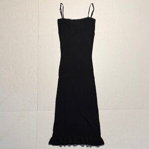VTG BEBE Y2K Mesh Diamond Knit Black Spaghetti Strap Maxi Dress Ruffle Hem XS